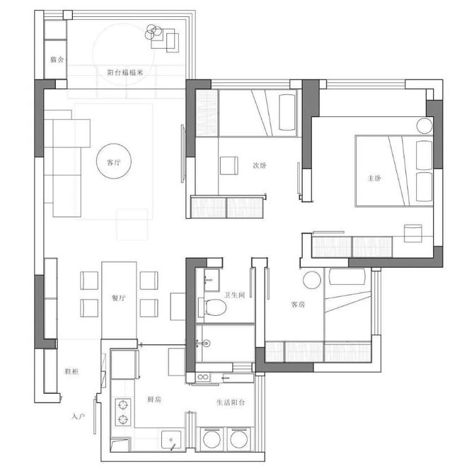 100平现代简约家居装修，阳台装个榻榻米，全屋色彩搭配一级棒！(图3)